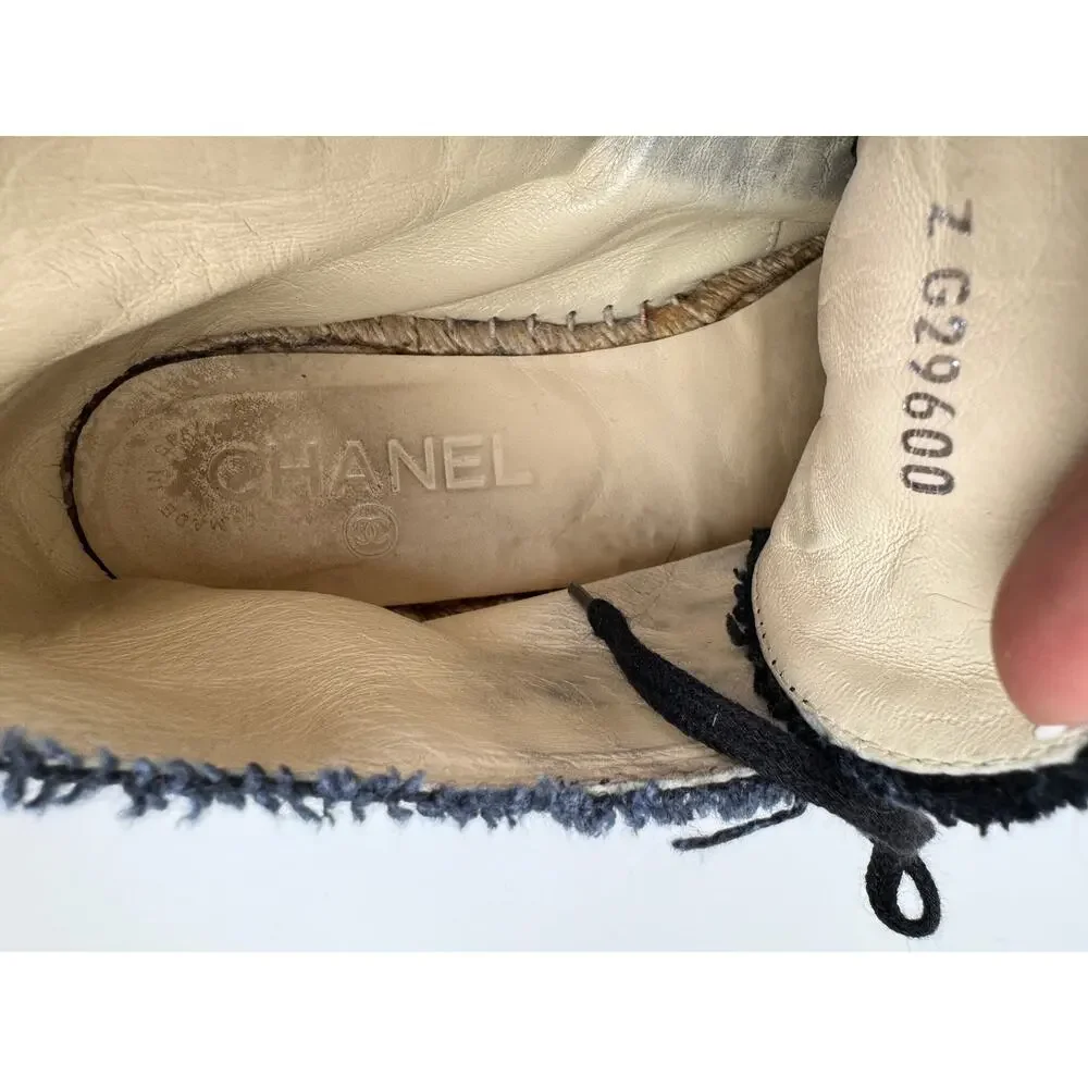 CHANEL Womens Black Canvas High Top Lace Up Espadrille Sneakers Sz EU 37 US 6.5 - Picture 10 of 13
